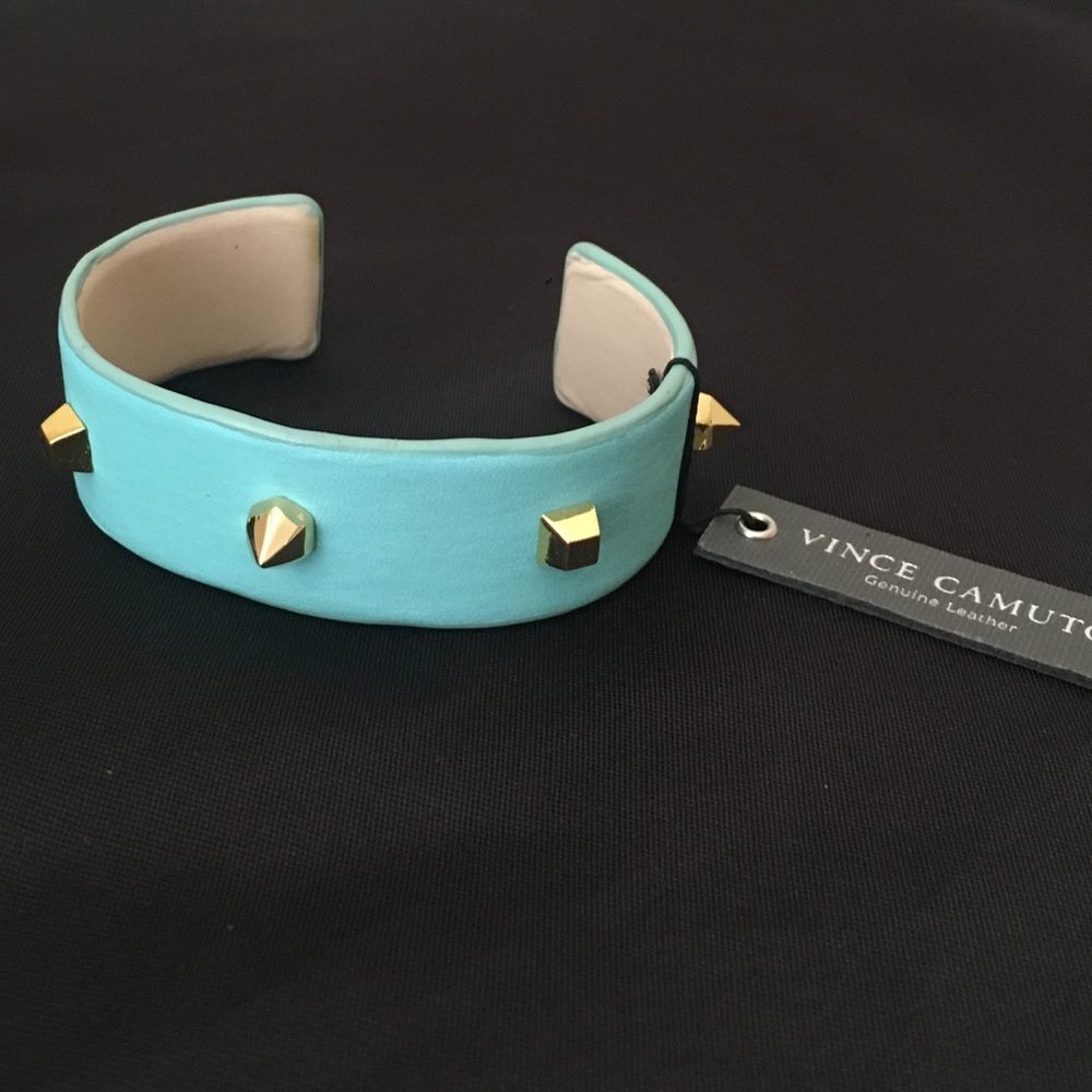 Nappa Leather Gold Stud Flex Cuff Bracelet NWT OS